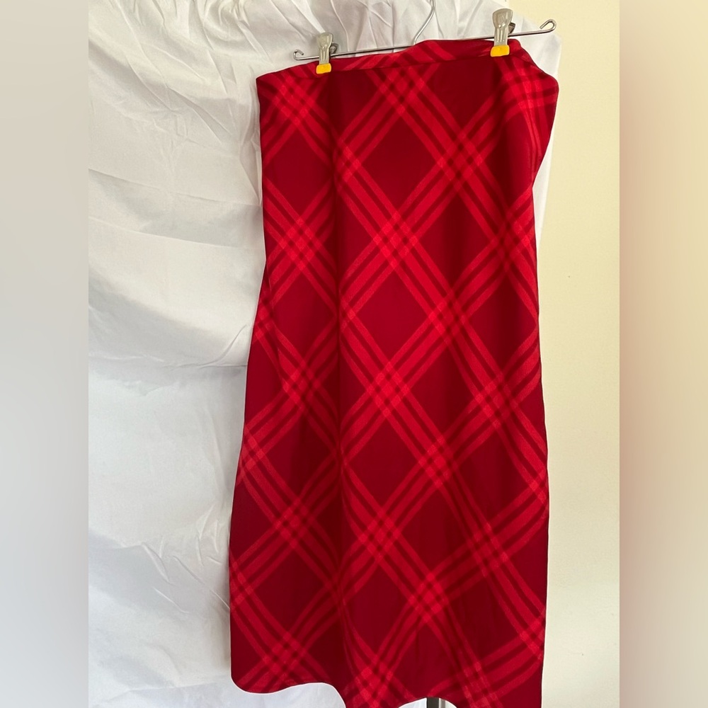 J Crew Midi Pencil Slip Skirt Red Plaid Size L - Gwenyth Carolyn Bessette Style